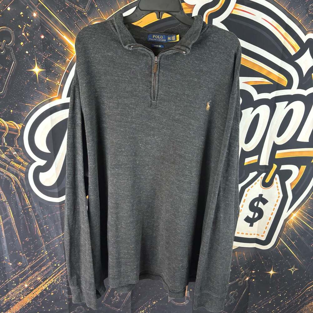 Polo Ralph Lauren Estate Rib 1/4 Zip Pullover Sweater Charcoal Black Men's 2XL